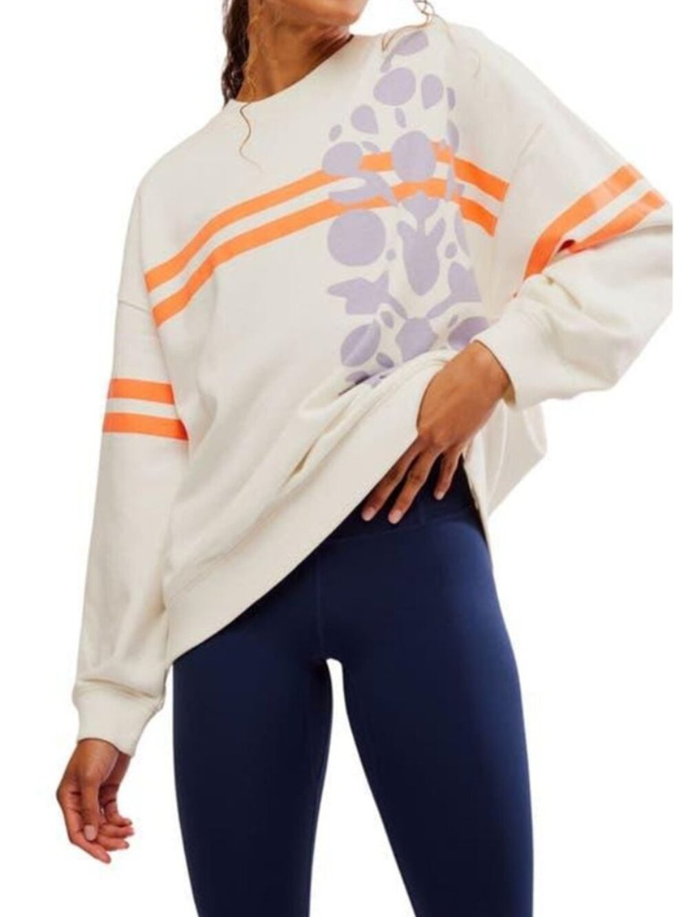 Free People Fp Movement All Star Oversized Graphic Sweatshirt Ivory Top L